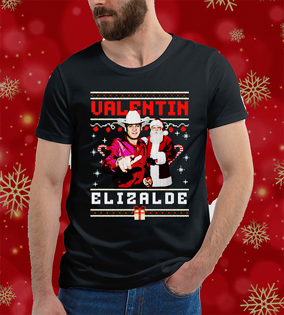 Valentín Elizalde con santa Norteñas Navidad Ugly Suéter