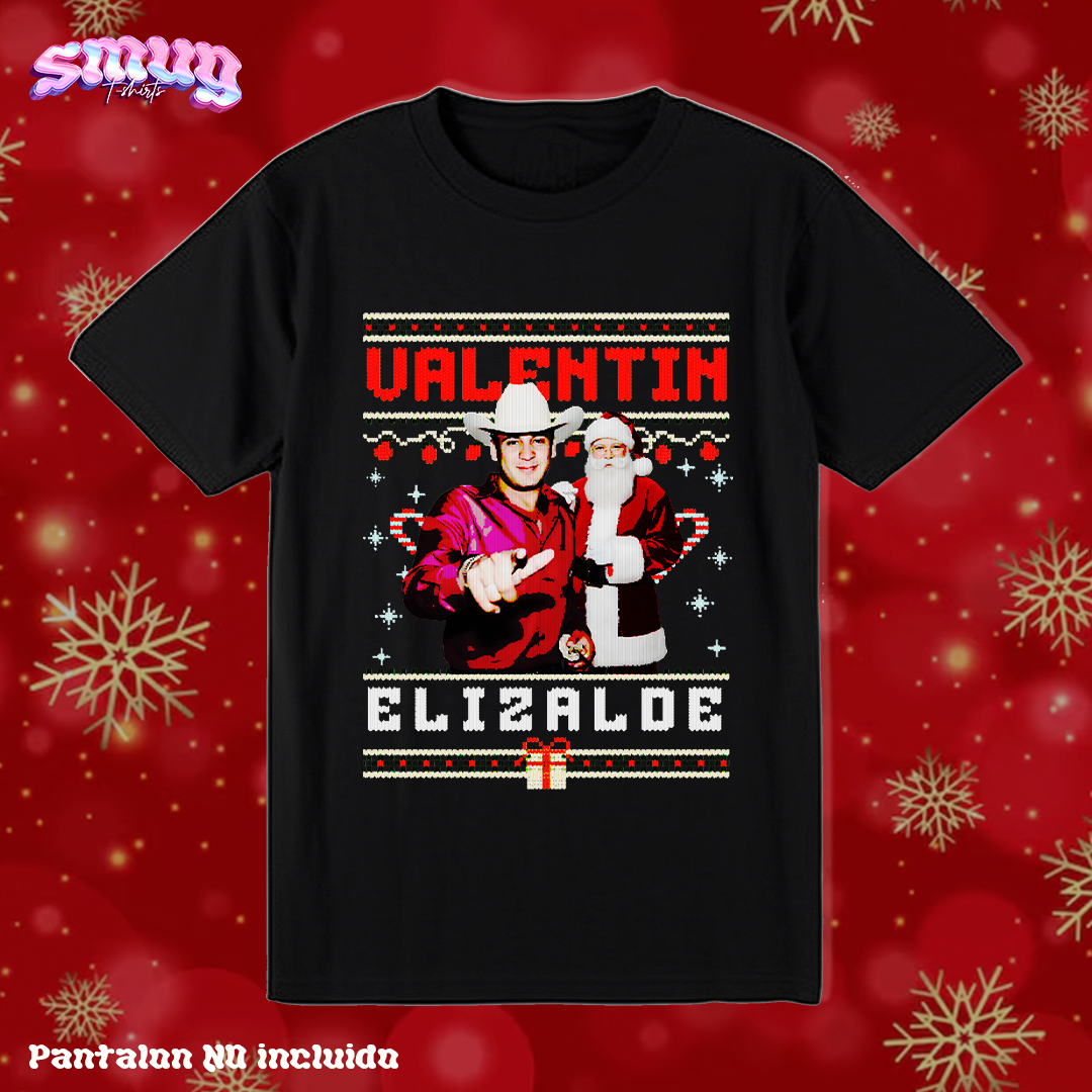 Valentín Elizalde con santa Norteñas Navidad Ugly Suéter