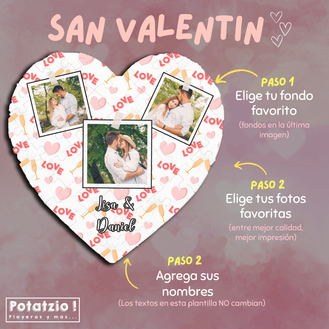 Rompecabezas (Corazón) personalizado con fondo - San Valentín