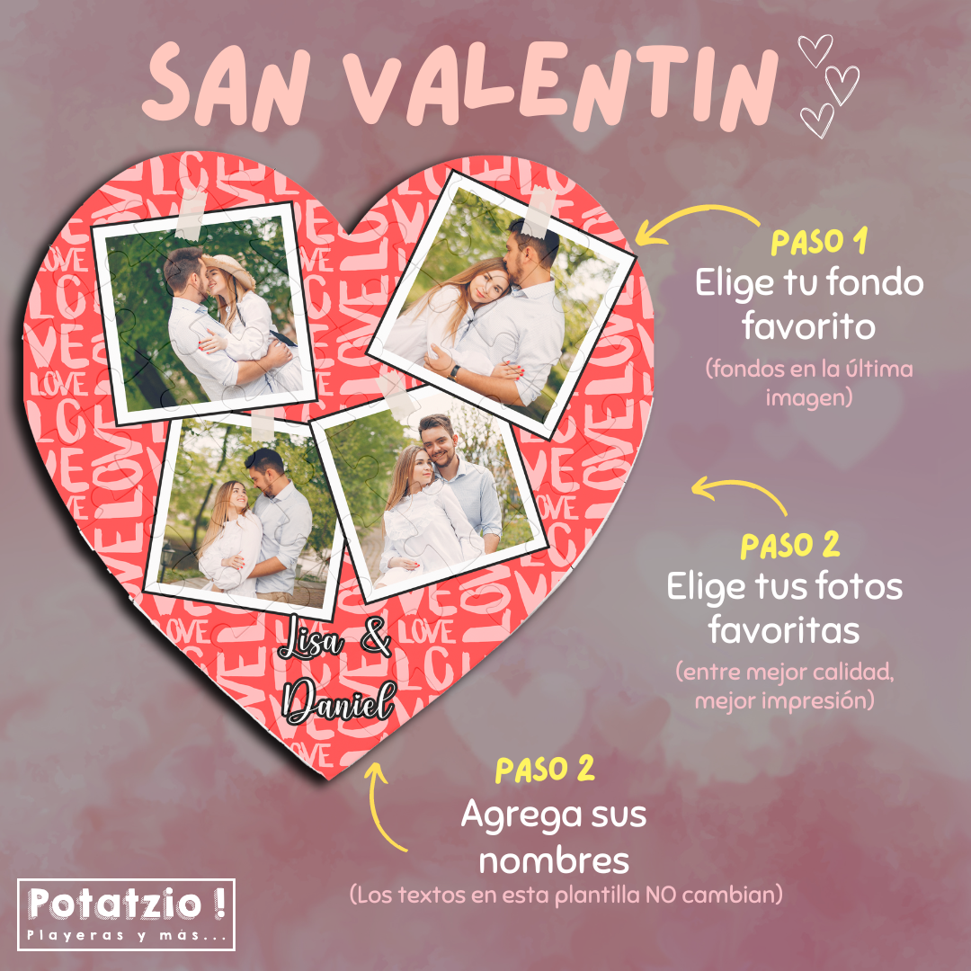Rompecabezas (Corazón) personalizado con fondo - San Valentín